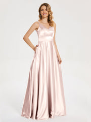 V Neck Soft Satin Dresses