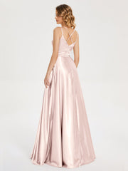 V Neck Soft Satin Dresses