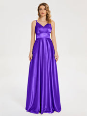 V Neck Soft Satin Dresses
