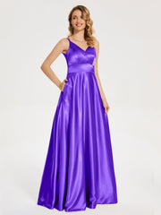 V Neck Soft Satin Dresses