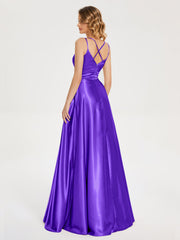 V Neck Soft Satin Dresses