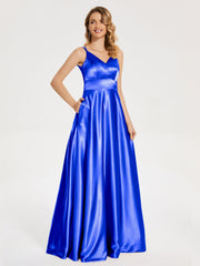 V Neck Soft Satin Dresses