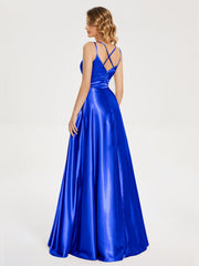 V Neck Soft Satin Dresses