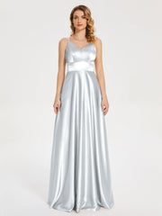 V Neck Soft Satin Dresses