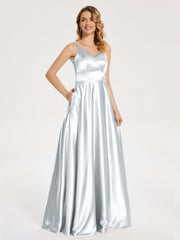 V Neck Soft Satin Dresses