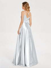 V Neck Soft Satin Dresses
