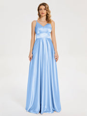 V Neck Soft Satin Dresses