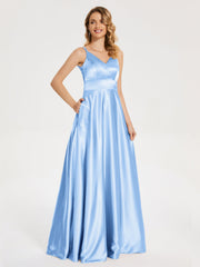 V Neck Soft Satin Dresses