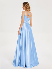 V Neck Soft Satin Dresses