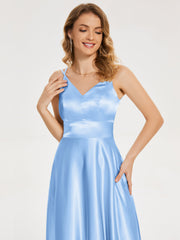 V Neck Soft Satin Dresses