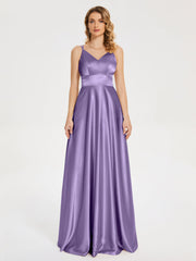 V Neck Soft Satin Dresses