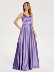 V Neck Soft Satin Dresses