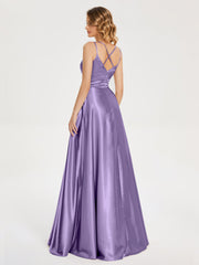 V Neck Soft Satin Dresses