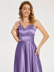 V Neck Soft Satin Dresses