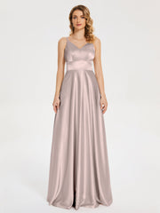 V Neck Soft Satin Dresses