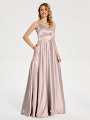 V Neck Soft Satin Dresses