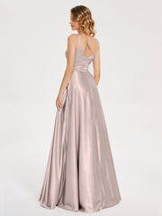 V Neck Soft Satin Dresses