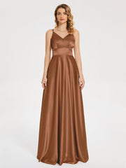 V Neck Soft Satin Dresses