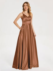 V Neck Soft Satin Dresses