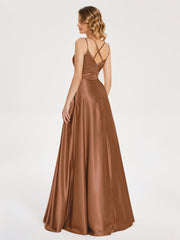 V Neck Soft Satin Dresses
