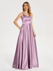 V Neck Soft Satin Dresses