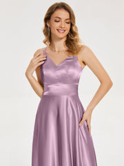 V Neck Soft Satin Dresses