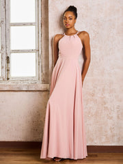 Chiffon Halter Floor-length Bridesmaid Dresses Dusty Rose
