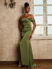 Strapless Trumpet Long Dress with Slit Olive Green