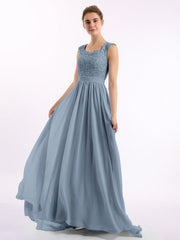 Appliqued and Beaded Dress with Sweetheart Neck Dusty Blue