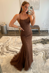 Mint Green Lace Mermaid Backless Long Prom Dresses Sleeveless Evening Dresses