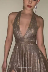 Brown Shiny Satin Convertible A-line With Side Slit Prom Dresses, CP0930
