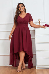 A Line V Neck Asymmetrical Plus Size Mother of the Bride Dress
