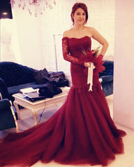 Burgundy Lace Mermaid Wedding Dresses One Shoulder