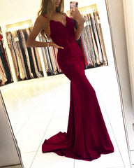 Elegant V Neck Appliques Satin Mermaid Open Back Dresses