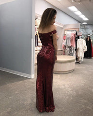 Sparkle Sequin Mermaid Dresses Off Shoulder Leg Slit
