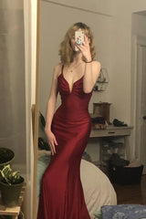 Burgundy Mermaid Prom Dress, Tie Up Back Long Party Gown, AST1033