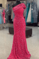 Burgundy Sequin One Shoulder Prom Dresses 2024 Mermaid Long Formal Dress