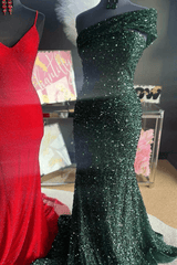 Burgundy Sequin One Shoulder Prom Dresses 2024 Mermaid Long Formal Dress