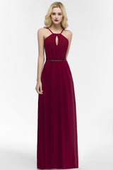 A-Line Spaghetti Straps Sleeveless Floor-Length Bridesmaid Dresses with Beading Sash