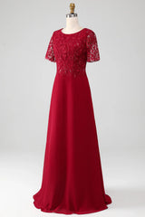 A Line Round Neck Sparkly Sequin Mother of Bride Dress With Appliques