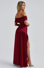 Sexy A-line Off The Shoulder Pleated Front Slit Formal Prom Dress