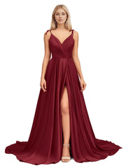 DingjiElegant V Neck Sleeveless Split Bridesmaid Dresses Cocktail Party Prom Long Wedding Guest Dresses For Women