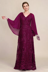 V Neck Beaded Batwing Sleeves Mother of the Bride Dress