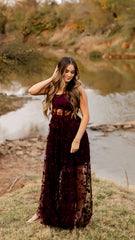 Burgundy Lace Evening Formal Prom Gown, Long Party Dress, AST1537