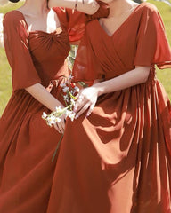 Burnt Orange Chiffon Bridesmaid Dresses With Sleeve