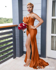 Mismatched Burnt Orange Bridesmaid Dresses Satin Cheap Wedding Guest Dress