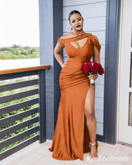 Mismatched Burnt Orange Bridesmaid Dresses Satin Cheap Wedding Guest Dress