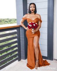 Mismatched Burnt Orange Bridesmaid Dresses Satin Cheap Wedding Guest Dress