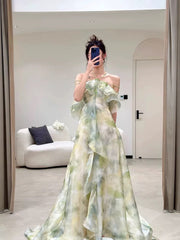 Elegant A Line Halter Chiffon Ombre Green Long Prom Dresses Evening Party Dress HZ1024
