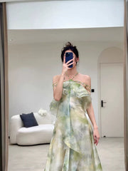 Elegant A Line Halter Chiffon Ombre Green Long Prom Dresses Evening Party Dress HZ1024